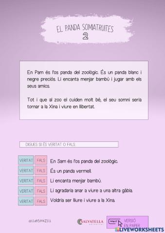 COMPRENSIÓ LECTORA 22: El panda somiatruites