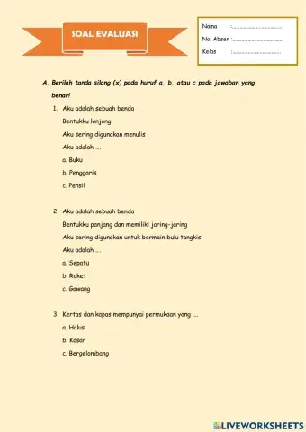 Soal Evaluasi Bahasa Indonesia daring