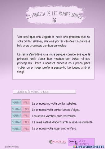 COMPRENSIÓ LECTORA 26: La princesa de les vambes brutes