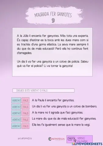 COMPRENSIÓ LECTORA 29: Les ganyotes