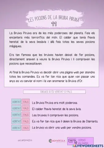 COMPRENSIÓ LECTORA 31: Les pocions de la bruixa piruixa