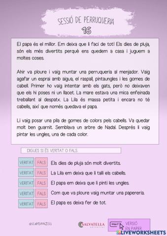 COMPRENSIÓ LECTORA 36: Sessió de perruqueria