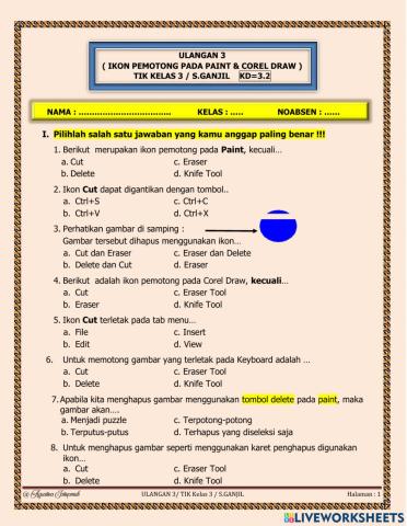 Latihan soal ikon pemotong gambar