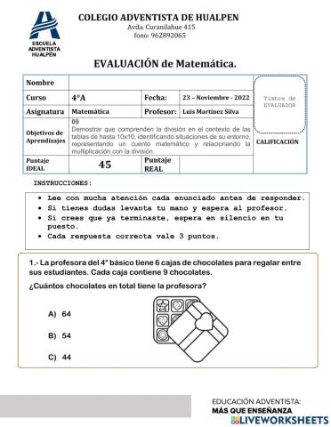 Evaluación de Matemática
