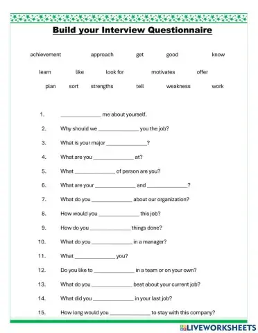 Build your Interview Questionnaire