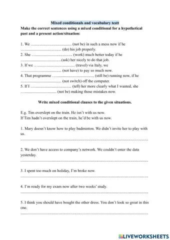 Mixed conditionals and vocabulary test