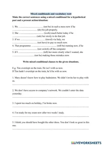 Mixed conditionals and vocab test