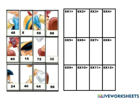 Tabla de multiplicar del 8