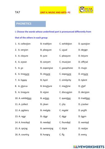 Ta7- u4 music and arts- pronunciation