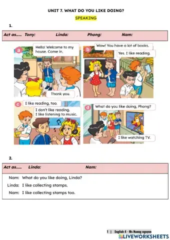 E4U7 (speaking) WHAT DO YOU LIKE DOING? -nuongnguyen