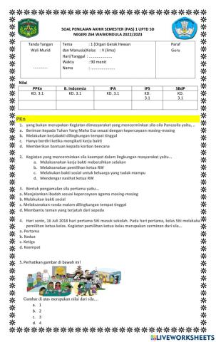 Penilaian akhir semester 1 tema 1
