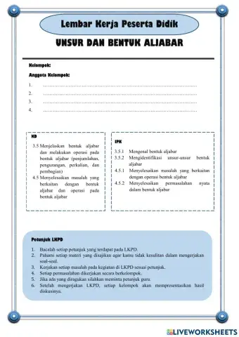 Lkpd bentuk aljabar