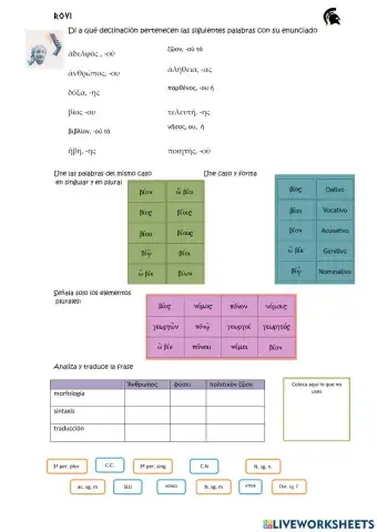 ficha 1ª y 2ª declinación griega