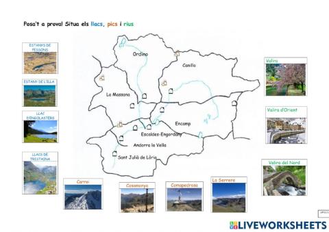 Relaciona amb fletxes els pics, llacs i rius