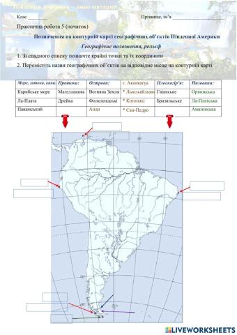 Географічне положення та рельєф Південної Америки