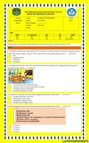 Penilaian akhir semester 1 tema 4