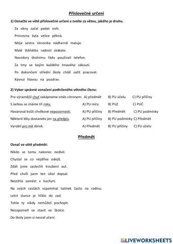 Příslovečné určení, předmět