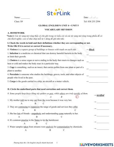 Foreign teacher-S9-Week 16-U4+5-Vocab revision