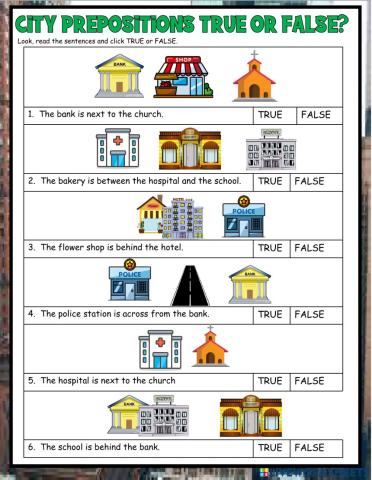 City Prepositions True or False