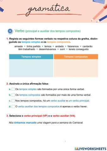 Verbo principal e verbo auxiliar