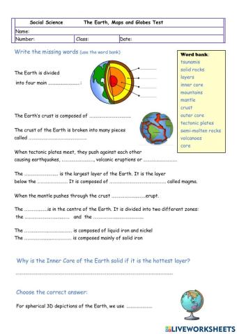 The Earth Layers. Maps and Globes.  Test