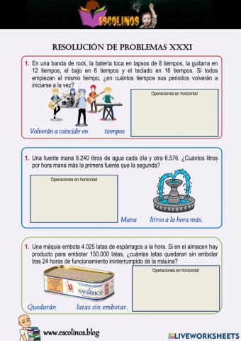 Matemáticas 5º. Resolución de roblemas XXXI