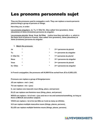 Les pronoms personnels sujet