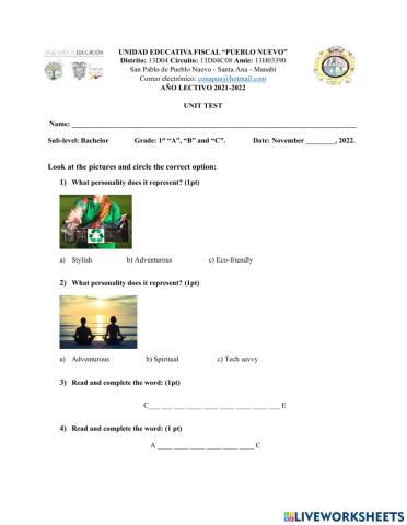 Unit Test - 1st Bachelor