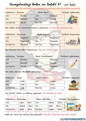 Unregelmäßive Verben im Perfekt mit haben - 1