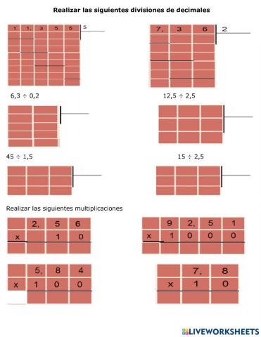 Divisiones y multiplicaciones con decimales