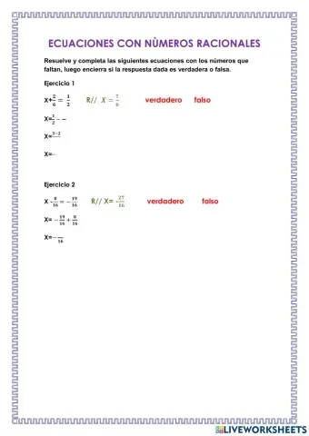 Ecuaciones con numeros fraccionarios