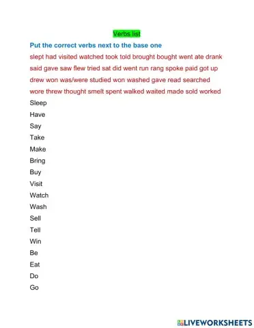 Verbs list