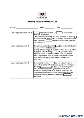 Listening Assessment Objectives