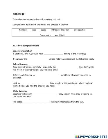 IE1, Unit 8, Listening, Exercise 10