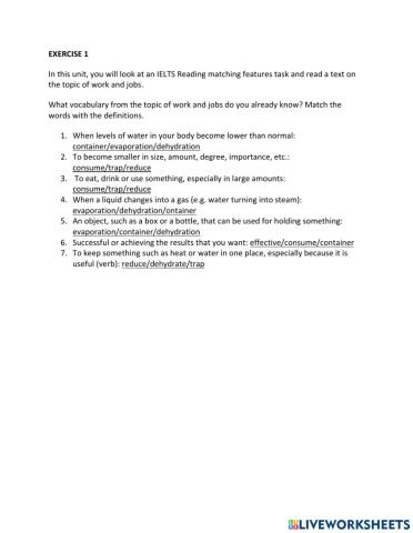 IE1, Unit 8, Reading, Exercise 1