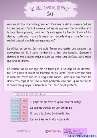 COMPRENSIÓ LECTORA 40: No vull anar al dentista