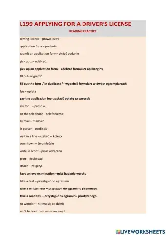 L199 Applying For A Driving Licence
