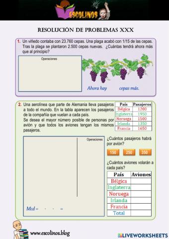 Matemáticas 5º. Resolución de problemas XXX