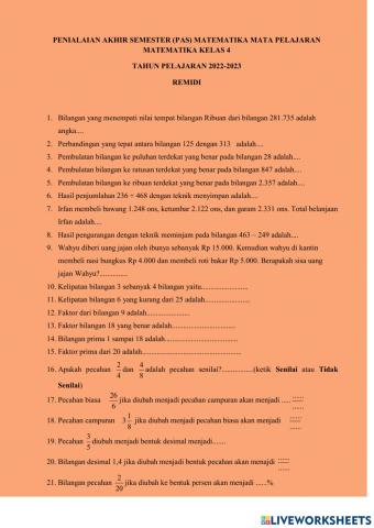 Remidi pas matematika