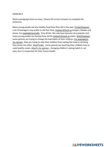 IE0, Unit 8, Reading and Writing, Exercise 8