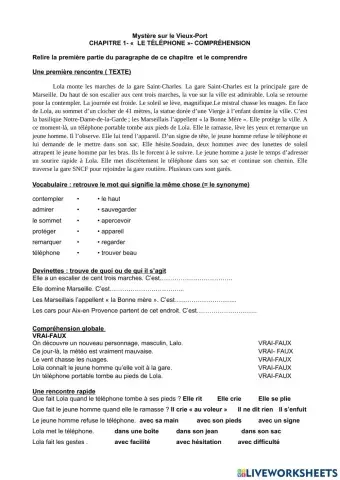 Exercice chapitre 1 Mystere sur le vieux port