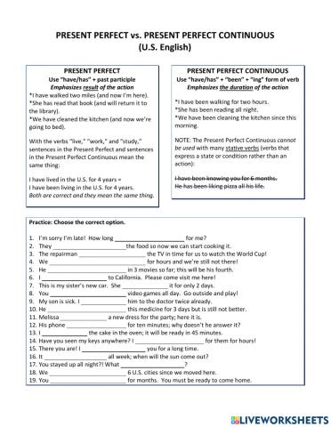 Present Perfect vs. Present Perfect Continuous (US English)