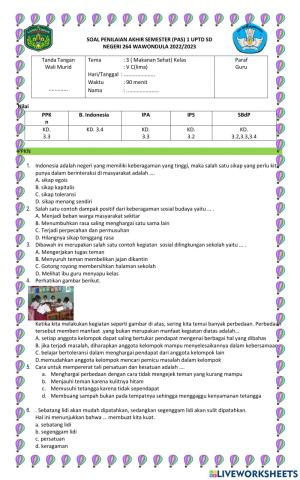 Penilaian akhir semester 1 tema 3