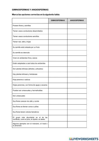 Gimnospermas y angiospermas