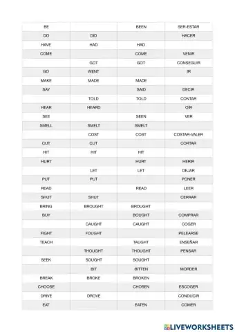 Irregular verbs