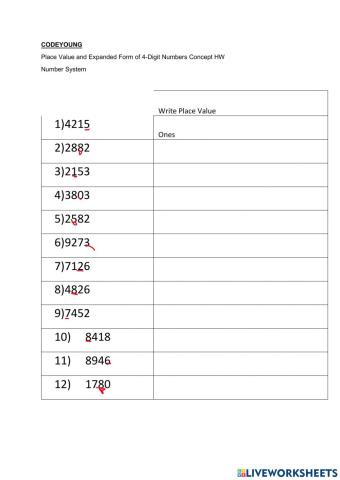 Place Value and Expanded Form of 4-Digit Numbers