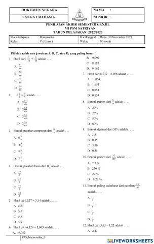 Pas matematika 5 yenijub