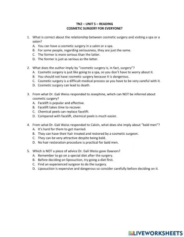 TN2 - Unit 5 - reading extra