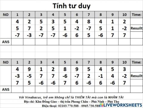 Tính tư duy cộng trừ 6, 7
