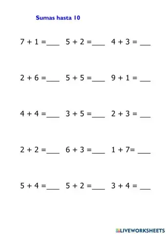 Sumas y restas en horizontal